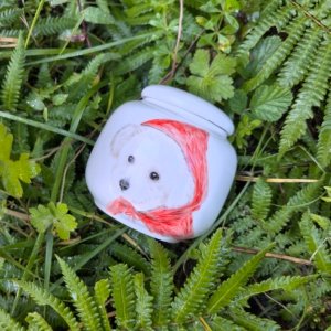 Hand Painted Pet Portrait Urn: Ceramic Memorial Jar for pets