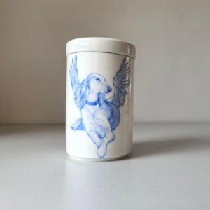 Hand Painted Pet Portrait Urn: Ceramic Memorial Jar for pets