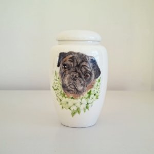Hand Painted Pet Portrait Urn: Ceramic Memorial Jar for pets